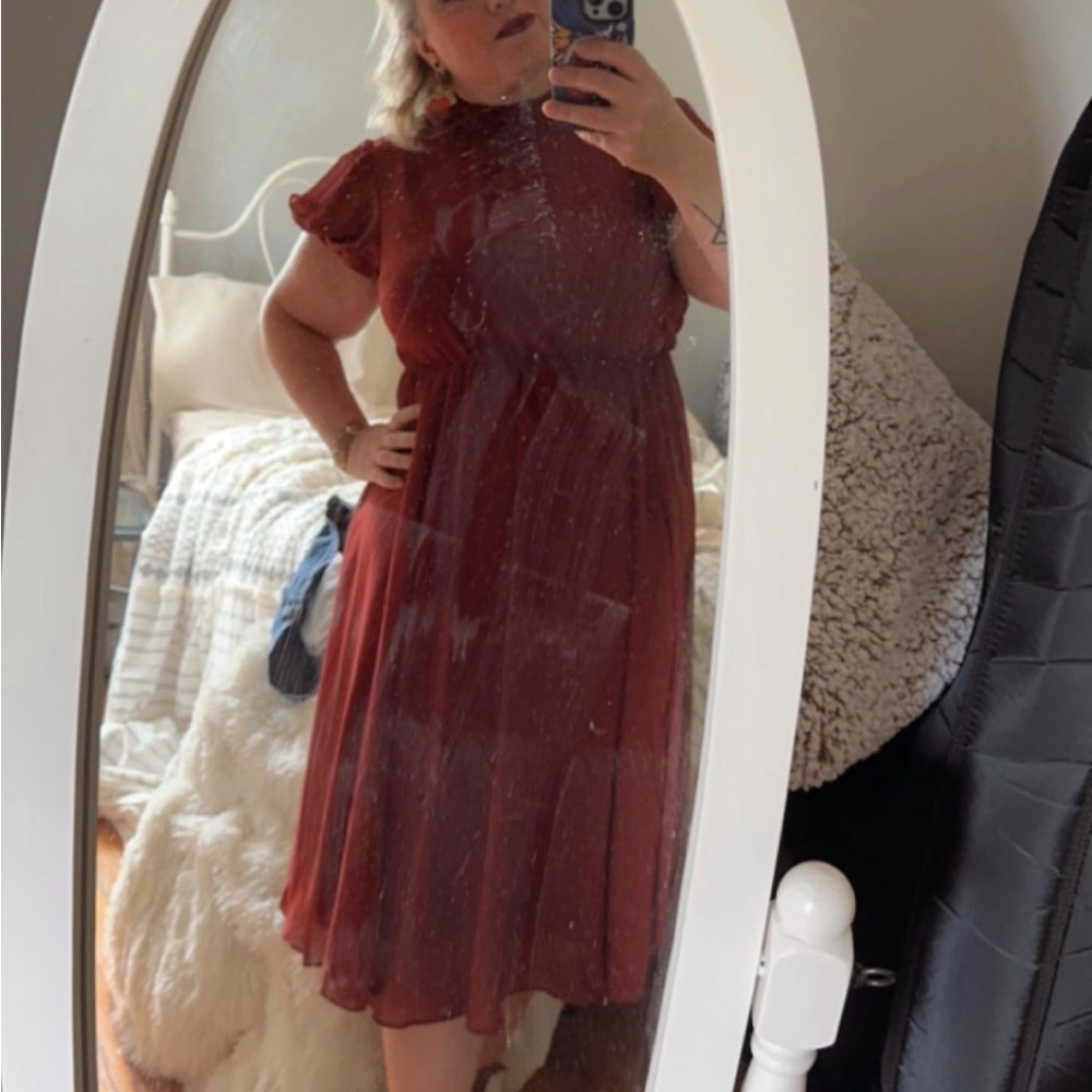 torrid Rust Red Flutter Sleeve Midi Dress